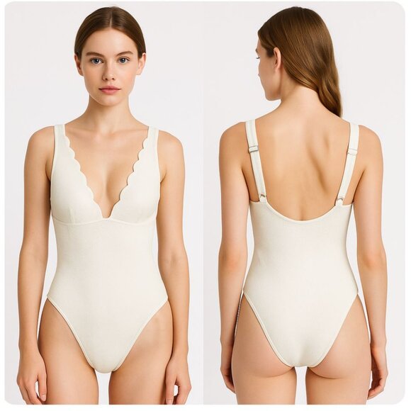 Kate Spade New York White Scalloped One-Piece Swimsuit Size Small - Picture 1 of 8